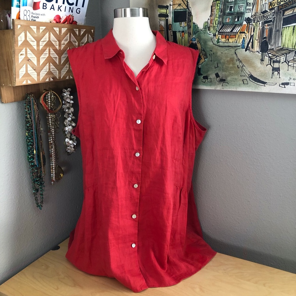 J. Jill Red Sleeveless Polo Blouse